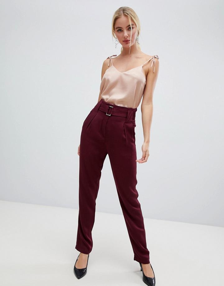 Y.a.s Belted High Waisted Pants - Red