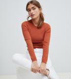 Asos Design Petite Ribbed Sweater In Fine Knit - Red