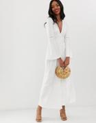Asos Design Broderie Wrap Maxi Dress-white