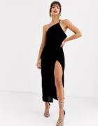 Asos Design One Shoulder Midaxi Dress In Velvet With Drape Back