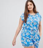 Brave Soul Plus Lenore Floral Print Romper With Ladder Detail - Blue