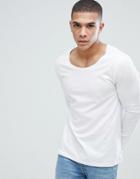 Asos Design Long Sleeve T-shirt With Scoop Neck In White - White