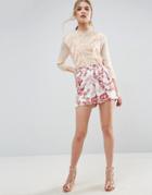 Asos Occasion Floral Shorts With Tie - Red