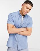 Topman Short Sleeve Stretch Denim Shirt In Light Wash - Lblue-blues