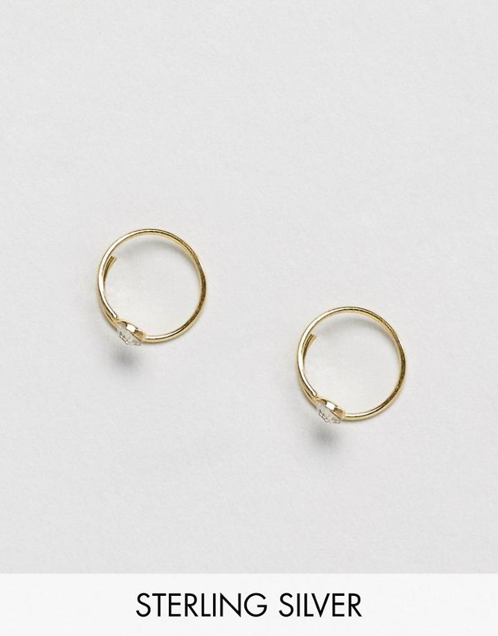 Asos Gold Plated Sterling Silver Crystal Through Hoop Earrings - Gold