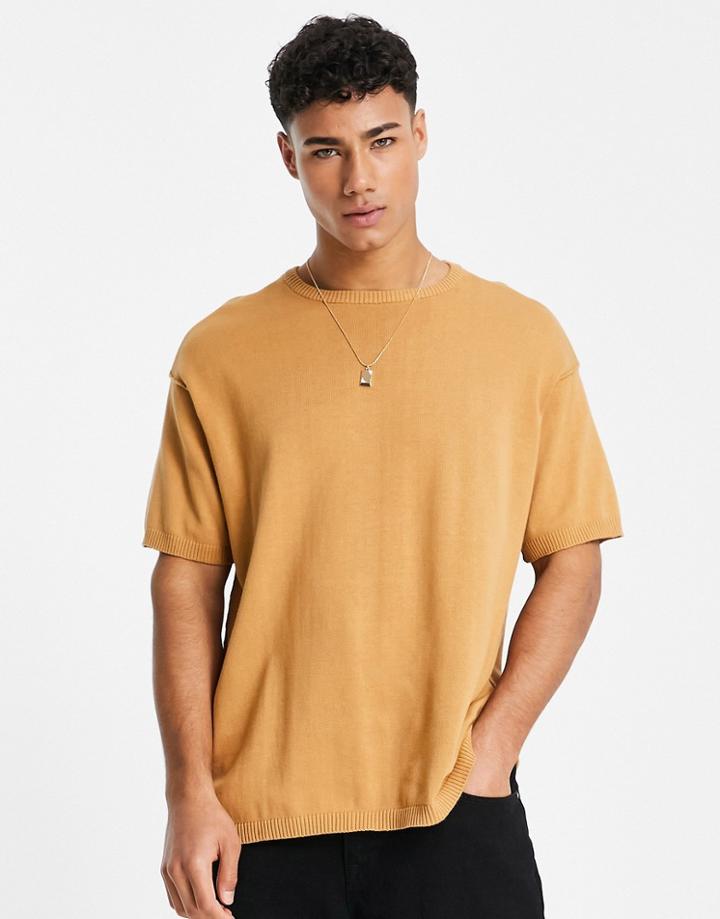 Another Influence Boxy Fit Knit Top In Light Brown