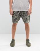 Asos Slim Cargo Shorts In Linen Mix Washed Camo - Green