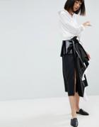 Asos White Vinyl Cotton Pleated Layered Midi Skirt - Black