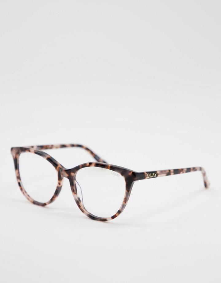 Quay All Nighter Womens Blue Light Cat Eye Sunglasses In Milky Tort-neutral