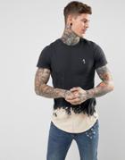 Religion T-shirt With Bleach Curved Hem - Black