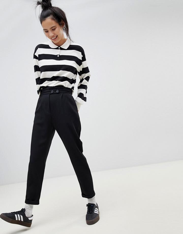 Pull & Bear Double Button Pants - Black