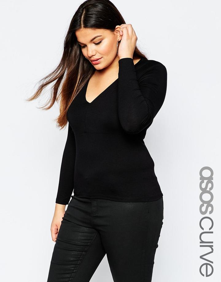 Asos Curve Plunge Neck Top - Black