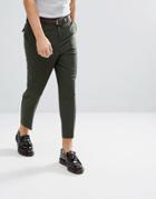 Asos Tapered Smart Pants In Khaki Wool Mix - Green