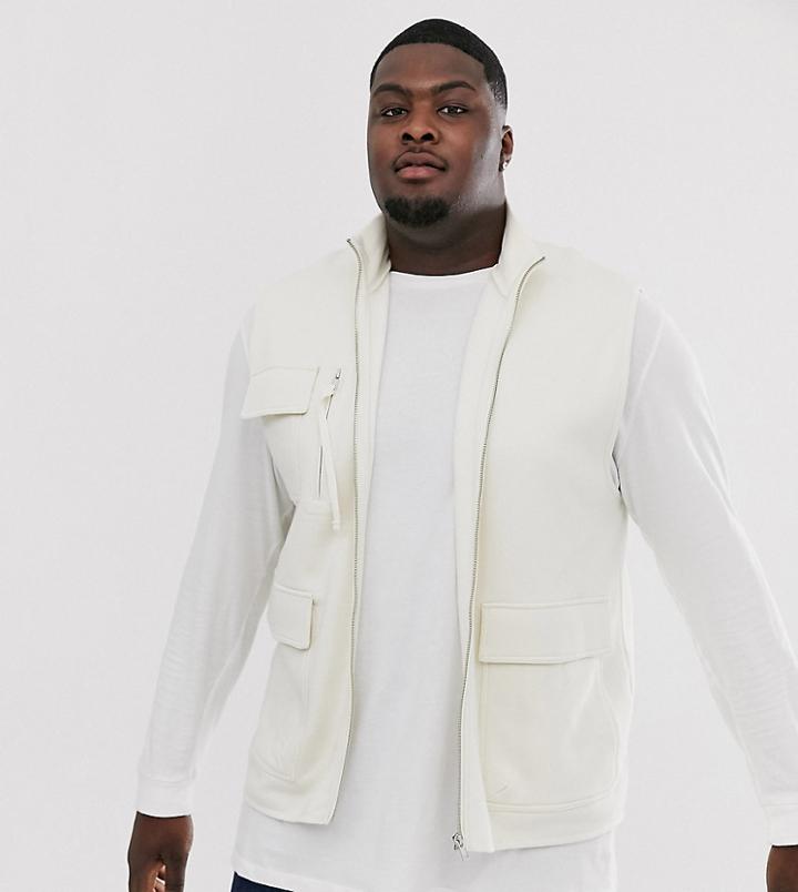 Asos Design Plus Jersey Utility Vest In Off White-beige