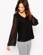 Only Bell Sleeve Textured Top - Black