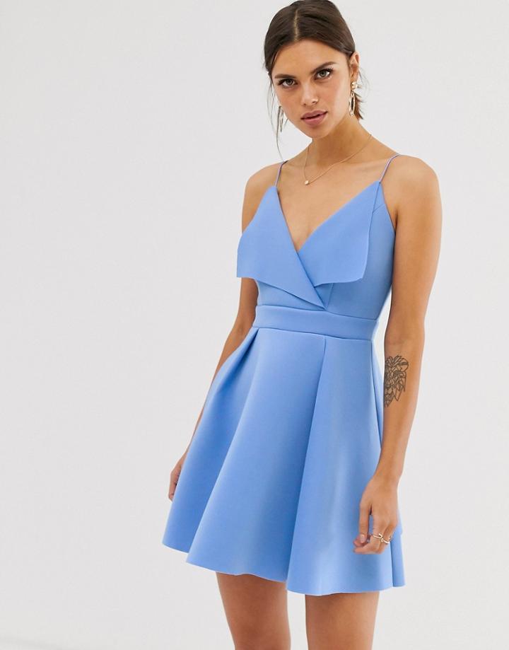 Asos Design Fold Front Mini Skater Dress - Blue