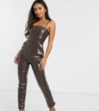 Wild Honey Cami Jumpsuit In Faux Leather-brown