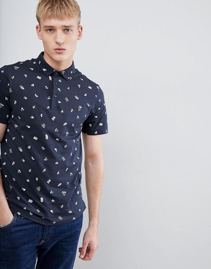 Farah Wilfrid Slim Fit Printed Polo In Navy - Navy