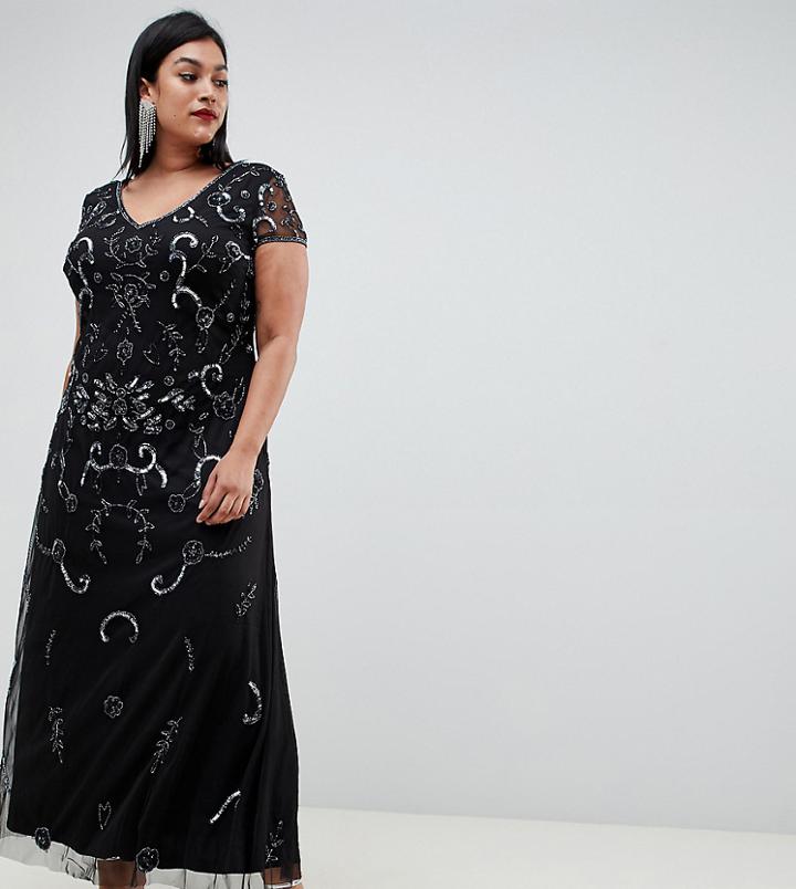 Lovedrobe Lux All Over Embellished Maxi Dress - Black