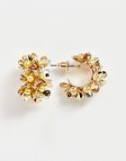 Asos Design Hoop Earrings In Pretty Floral Embellished Design In Gold Tone - Gold