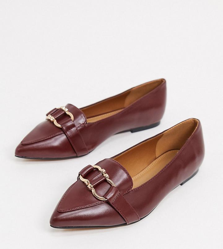 Asos Design Wide Fit Legit Loafer Ballet Flats In Oxblood-red