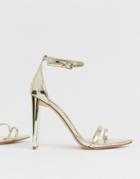 Asos Design Harper Barely There Block Heeled Sandals In Gold - Gold