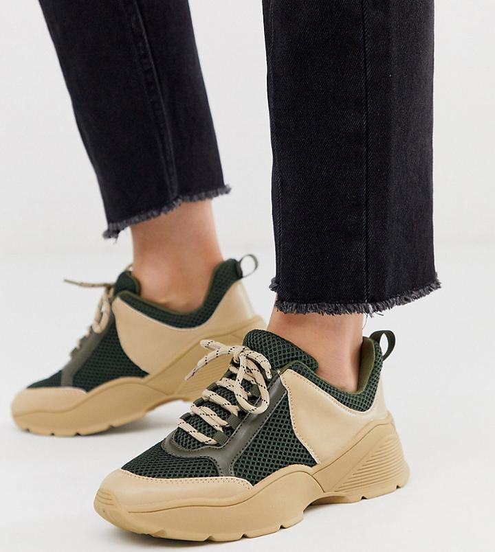 Monki Chunky Sneakers In Khaki And Beige - Beige