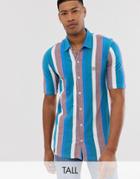 Le Breve Tall Striped Short Sleeve Shirt - Blue