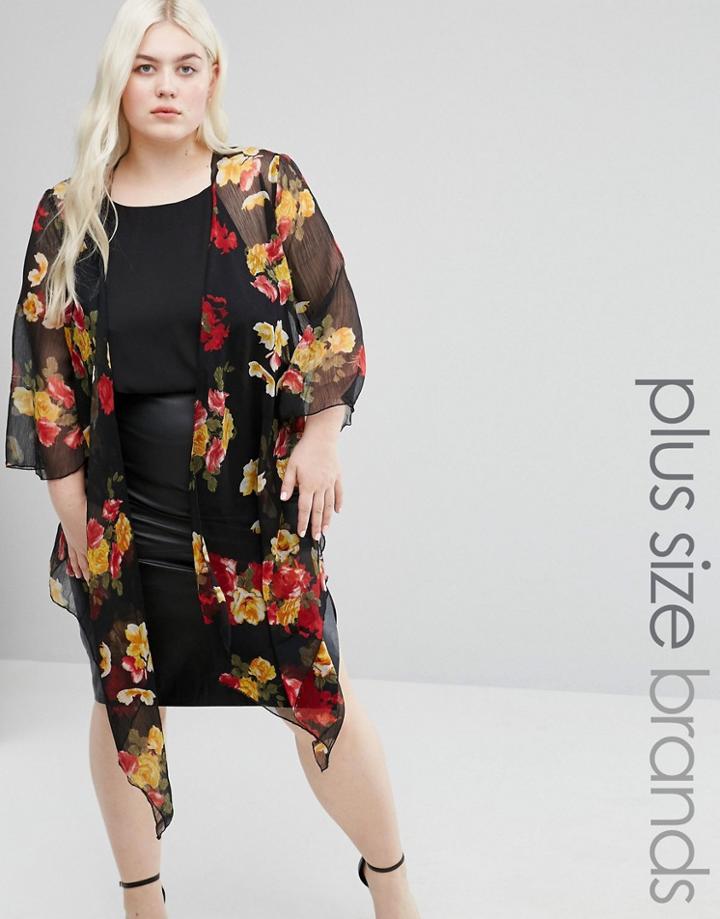 Koko Plus Kimono In Floral Print - Black