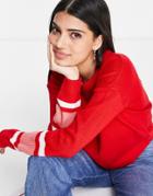 Brave Soul Seattle Sleeve Stripe Sweater In Red-pink