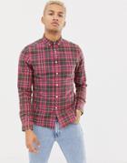 Asos Design Stretch Slim Check Shirt With Acid Wash In Red - Red