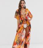 Influence Tropical Tie Waist Beach Dress - Multi