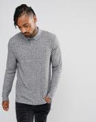 Asos Long Sleeve Polo Shirt In Heavy Rib - Gray