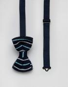 7x Knitted Stripe Bow Tie - Navy