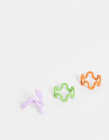 Topshop X3 Multipack Squiggle Rings In Pastel Multi