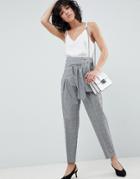 Asos Design Tailored Tapered Check Pants With Obi Self Tie And Exposed Zip-multi
