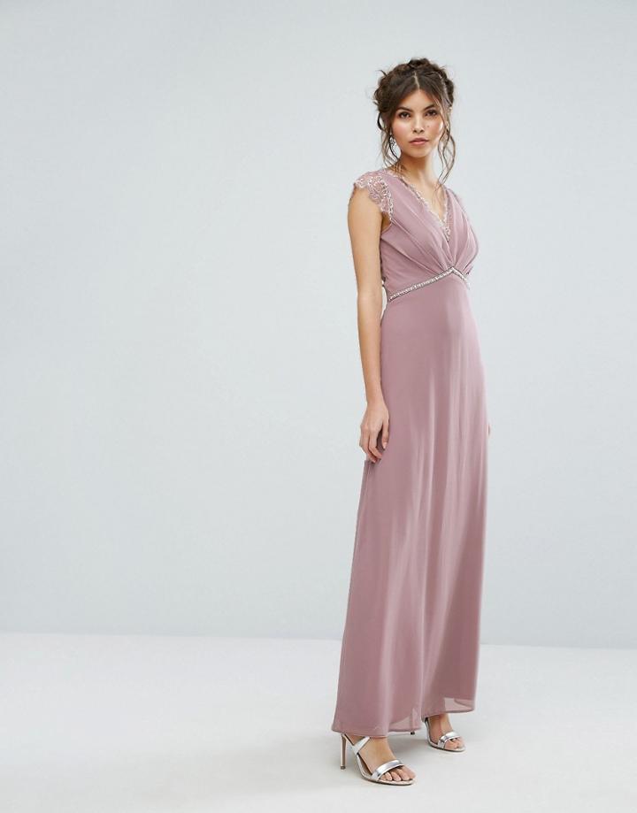 Elise Ryan Maxi Dress With Eyelash Lace And Embellished Waist - Pink