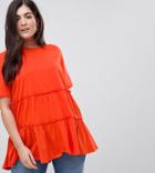 Asos Curve T-shirt With Tiered Smock Hem - Orange