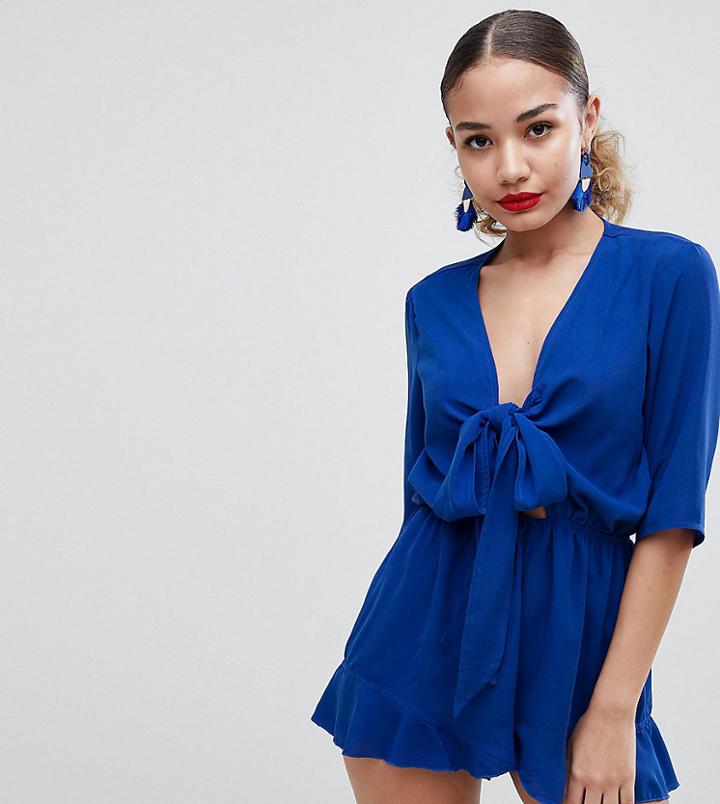 Boohoo Tie Front Romper - Multi