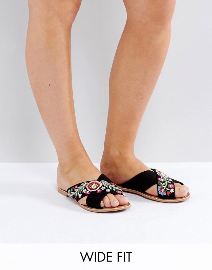 New Look Wide Fit Embroidered Cross Stap Mule - Black
