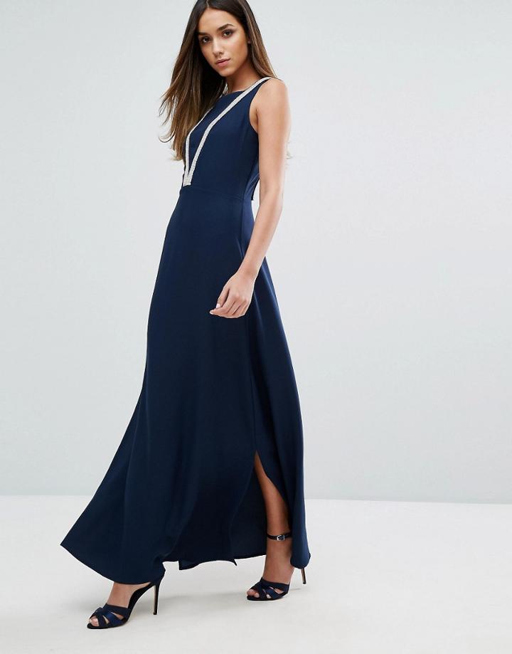 Warehouse Rhinestone Detail Maxi Dress - Navy