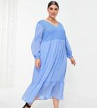 New Look Curve V Neck Shirred Midi Dress In Blue-blues