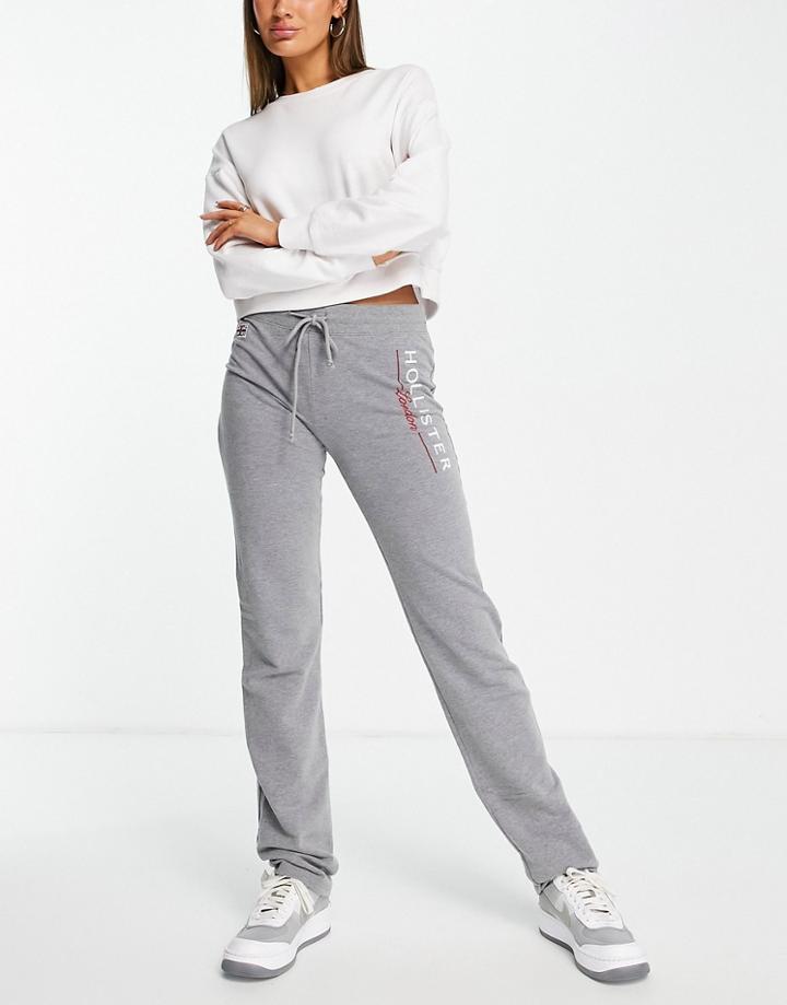 Hollister Straight Leg Logo Joggers In Gray