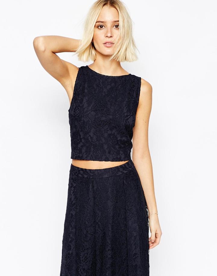 Gestuz Lace Cropped Top - Navy