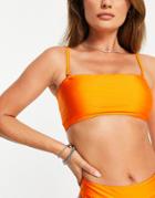 Topshop Shiny Strap Bandeau Crop Bikini Top In Orange