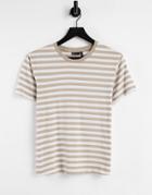 Asos Design T-shirt In Brown And White Stripe-multi
