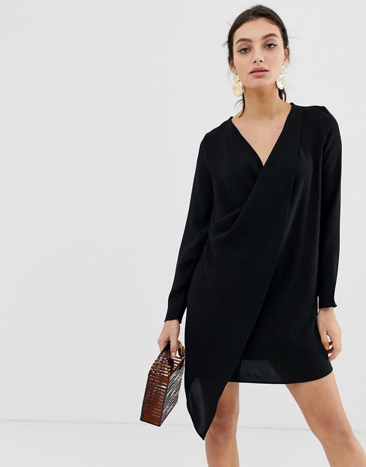 River Island Swing Dress With Asymmetric Hem In Black