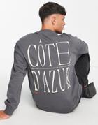 Only & Sons Oversized Crew Neck Sweat With Cote D'azur Back Print In Gray