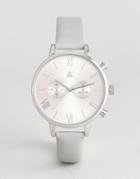 Asos Design Leather Watch With Sunray Pink Face And Triple Crown Detail In Gray - Gray