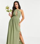 Tfnc Petite Bridesmaid Pleated Maxi Dress In Dusky Green